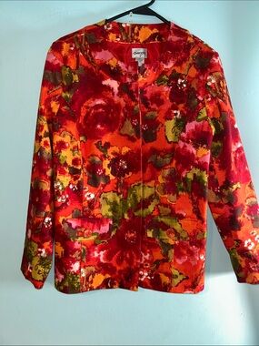 Chico's Red & Orange Floral Blazer